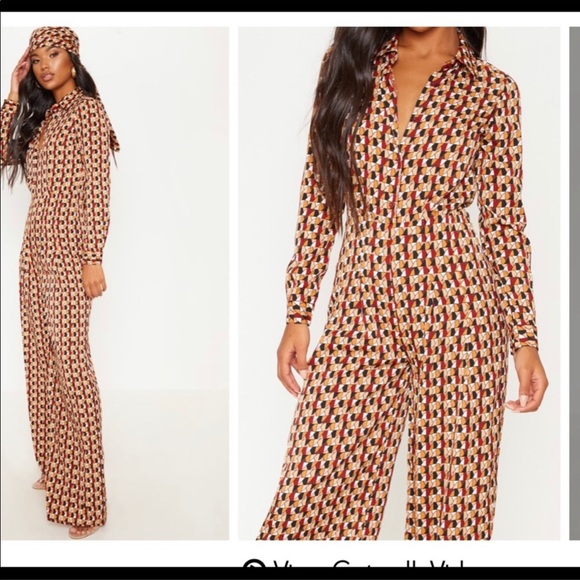 Rust Geometric Wide leg Jumpsuit - Picture 2 of 3